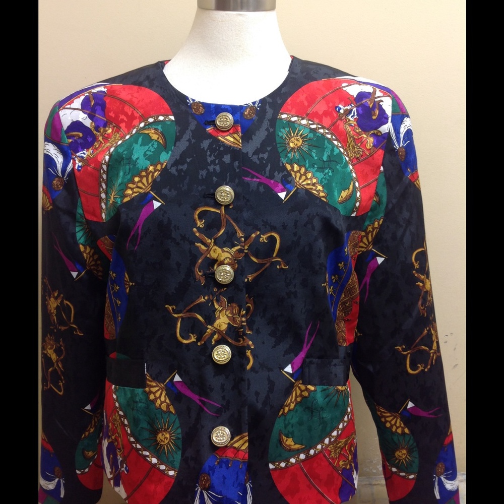 Vintage Black Red Baroque Blazer Satin Gold Tassel